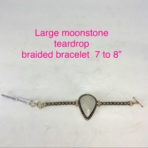 Huge moonstone teardrop braided bracelet  7 to 8” set in sterling silver…